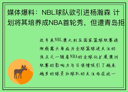 媒体爆料：NBL球队欲引进杨瀚森 计划将其培养成NBA首轮秀，但遭青岛拒绝
